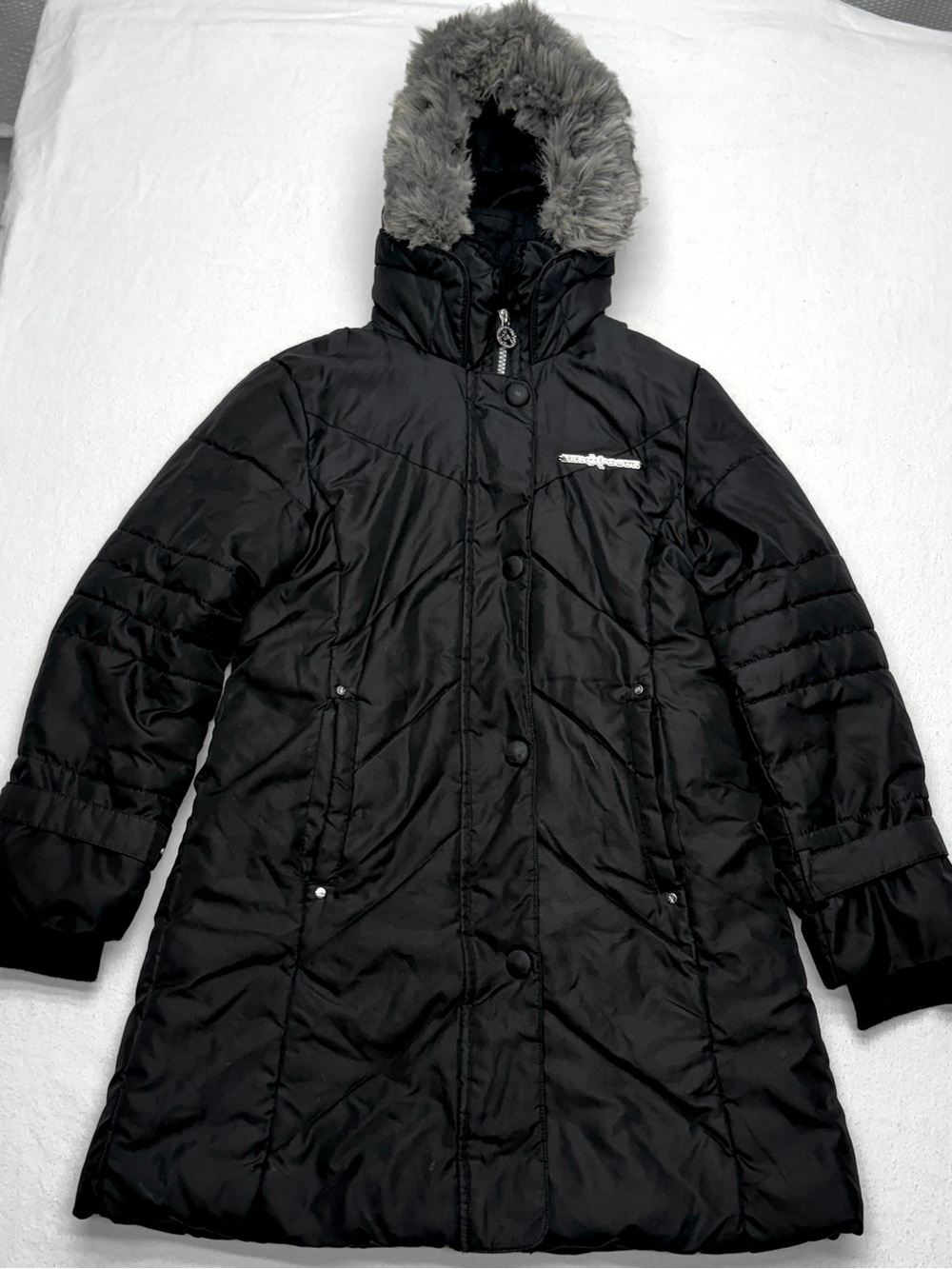 ZeroXposur Girls Winter Parka Jacket 7 8 Black Puffer Faux Fur Hood